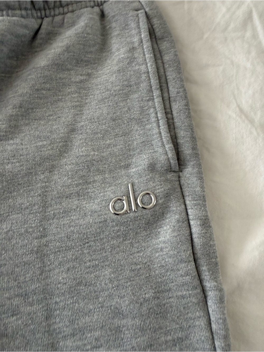ALO Yoga Light Gray Women's Track Joggers with Silver Logo